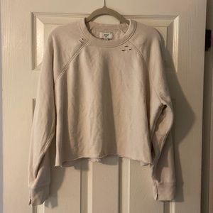 Aerie Crewneck Distressed Sweatshirt, Size M, Cream